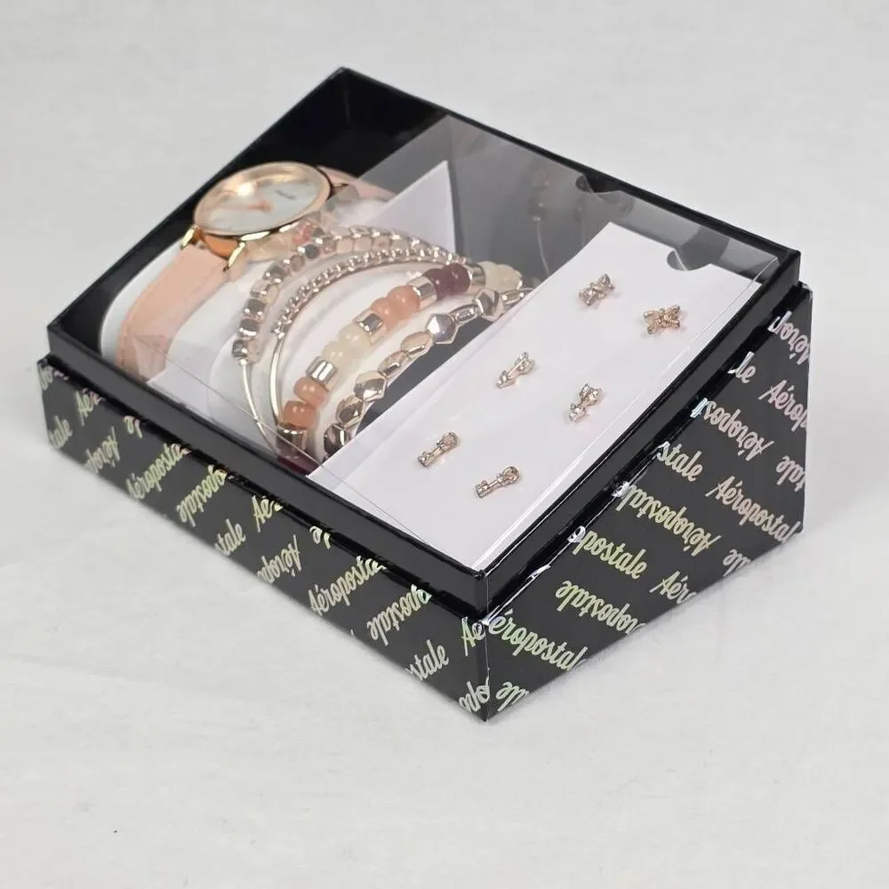 Aeropostale Watch Bracelet Jewelry Set Rose Gold